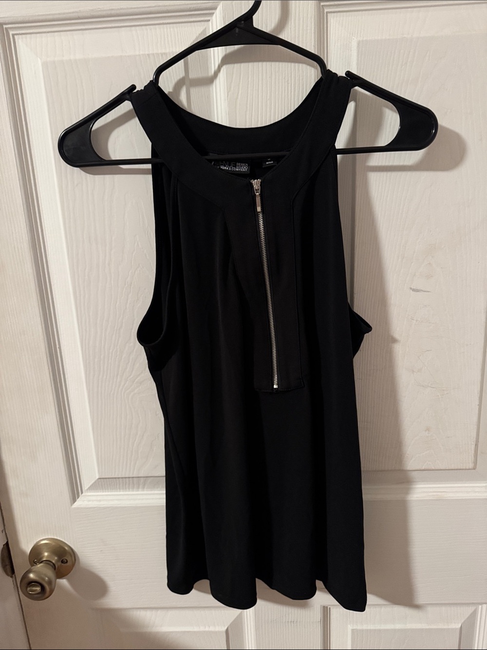 New York & Company Black Sleeveless Zip-Front Tank